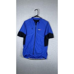 Louis Garneau Cycling Jersey Mens Medium Blue Black Full Zip Short Sleeve Bike